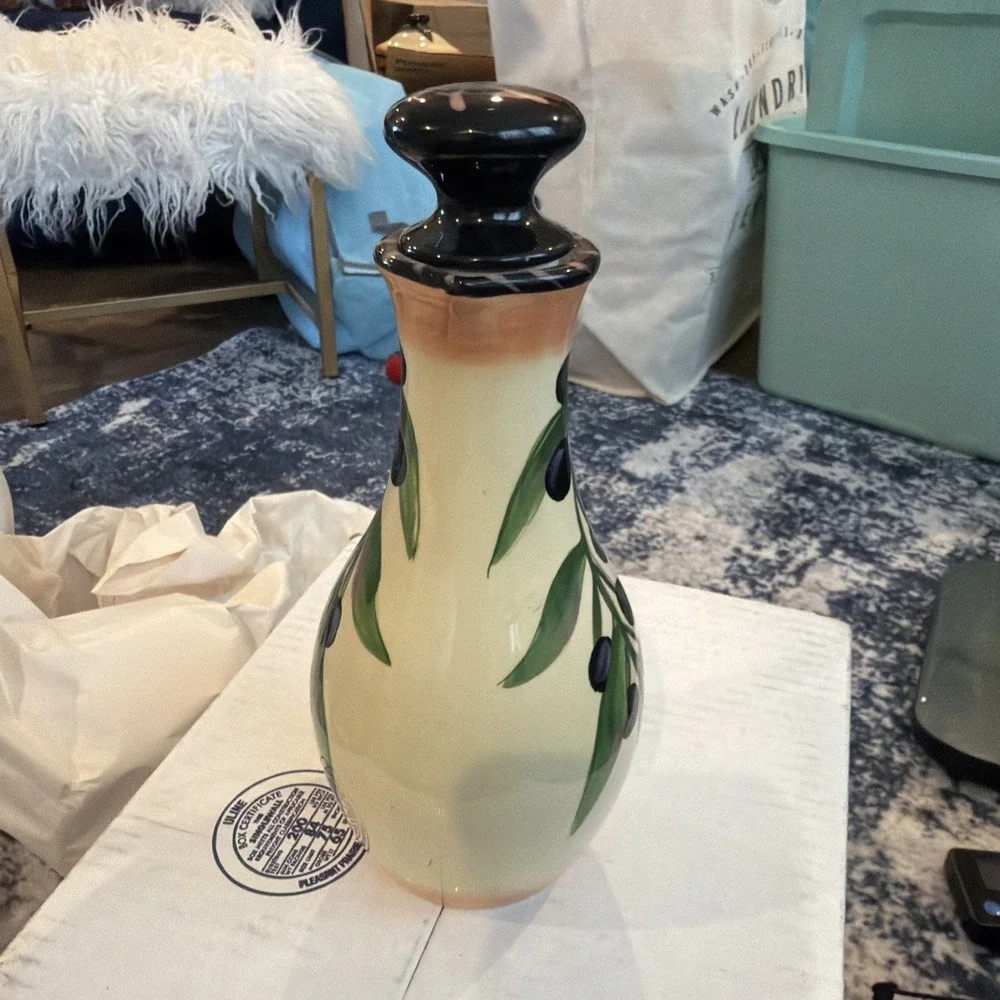 Clay Art Oliva Rustica Olive Oil Cruet Hand Painted Ceramic wStopper Replacement